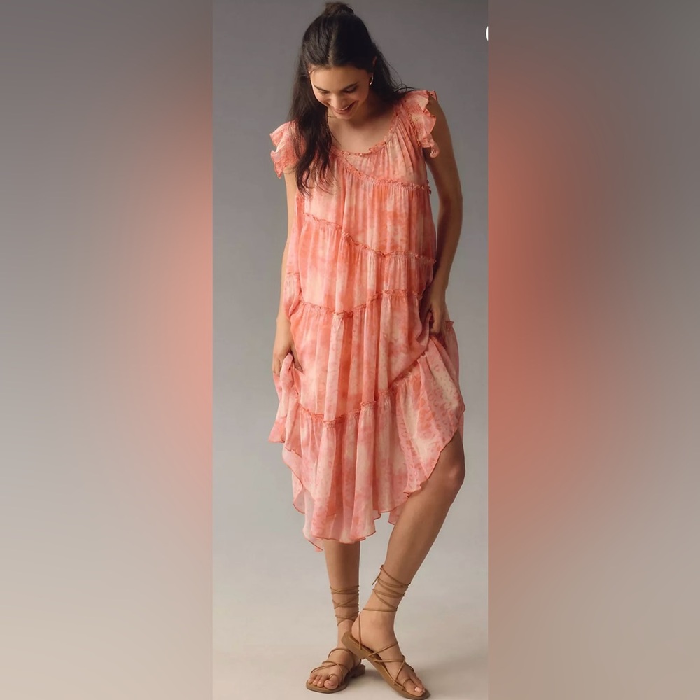 Anthropologie Pink Ruffled Dress